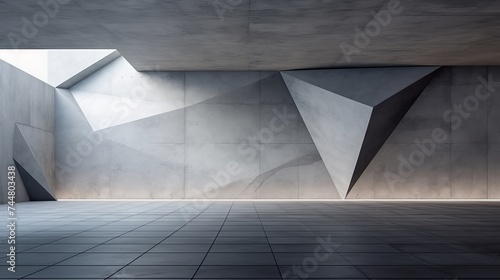 Abstact exterior with concrete floor and 3d futuristic wall 3D Render
