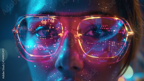 Woman face with futuristic technology concepts and AI-driven innovation, symbolizing the exploration of future technology trends with AI assistance