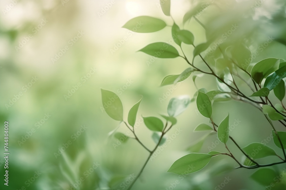 Green spring branches, copy space. Generative AI Green spring branches, copy space. Generative AI
