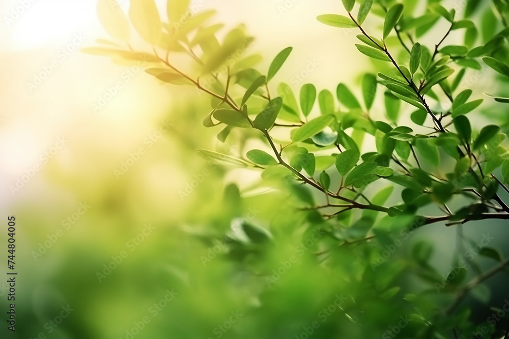 Green spring branches, copy space. Generative AI Green spring branches, copy space. Generative AI