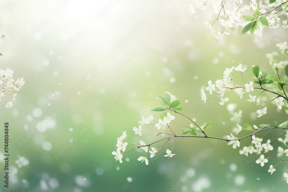 Green spring branches, copy space. Generative AI Green spring branches, copy space. Generative AI