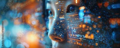 Face of futuristic and Innovative Imagery AI and Automation use of artificial intelligence and automation in business processes, illustrating efficiency and productivity enhancements #744804461