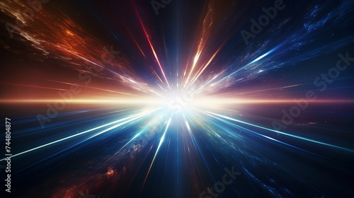 Abstract lens flare. concept image of space or time travel background over dark colors and bright lights
