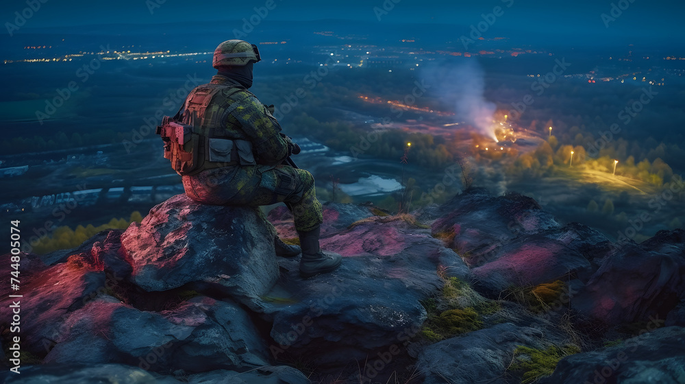 Ukraine soldier on rocks