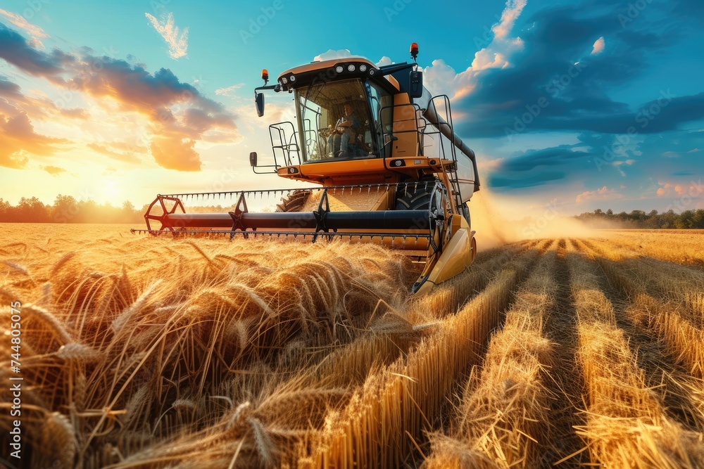 Fototapeta premium combine harvester working on field