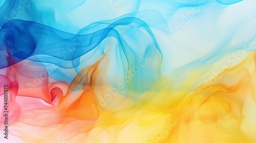 Alcohol ink air texture. Azure, blue, yellow, orange, green abstract background. Abstract translucent flow. Modern fluid art for wrapping, wallpaper