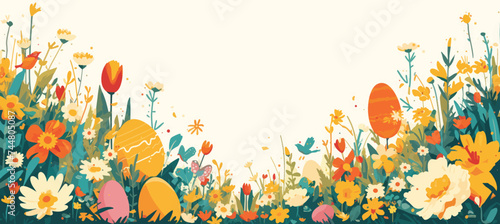 Rabbit and Egg Cute Banner Background Vector Art for Design photo