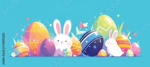 Rabbit and Egg Cute Banner Background Vector Art for Design