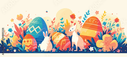 Rabbit and Egg Cute Banner Background Vector Art for Design