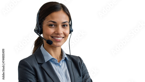 Portrait of a happy call center woman isolated on a transparent background for consulting. Smile, customer support or service career with a young employee on PNG for telemarketing	