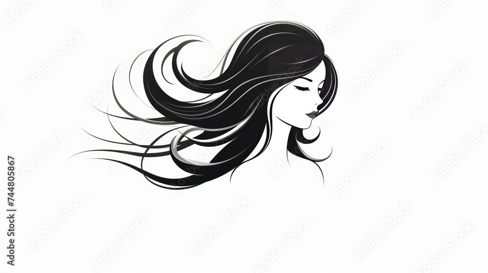 Beautiful girl with long thick wavy hair isolated on white. Beauty salon icon. Abstract lines hair. Vector stock illustration Beautiful girl with long thick wavy hair isolated on white. Beauty salon icon. Abstract lines hair. Vector stock illustration
