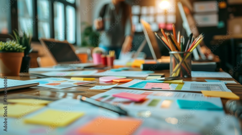 Fototapeta premium Creative Project Planning with Colorful Sticky Notes and Supplies