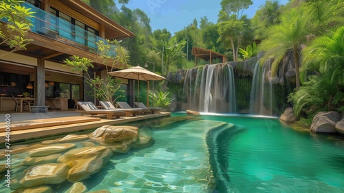 Tropical Resort Pool with Natural Waterfall Design © Tiz21