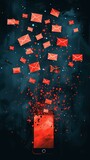 Exploding Red Envelopes from Smartphone Concept Illustration