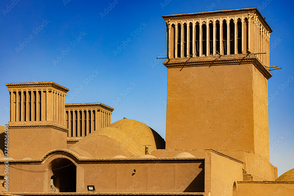 Iran. Yazd. Windcatchers in Dolat Abad Garden - ancient system passive cooling in buildings