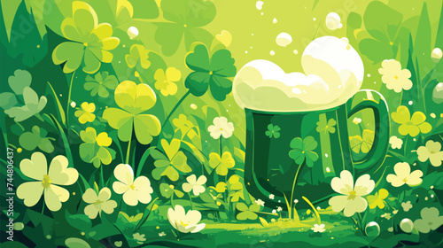 Lucky Beer 4 Leaf Clover Banner Background Vector Art for Design