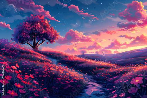 Spring Landscape Illustration. Psychedelic Painting © Mihai Zaharia