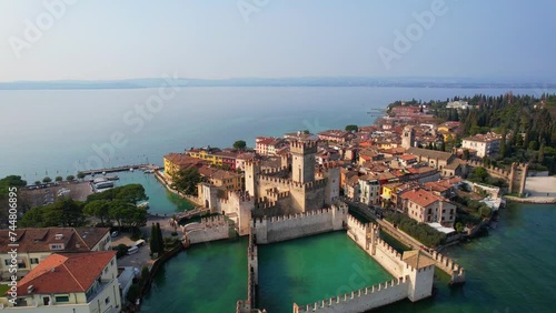 Scaliger Castle of Sirmione, Lake Garda - Italy - rear aerial view from the western lake photo