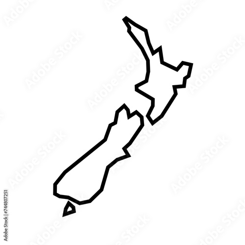 New Zealand country thick black outline silhouette. Simplified map. Vector icon isolated on white background.