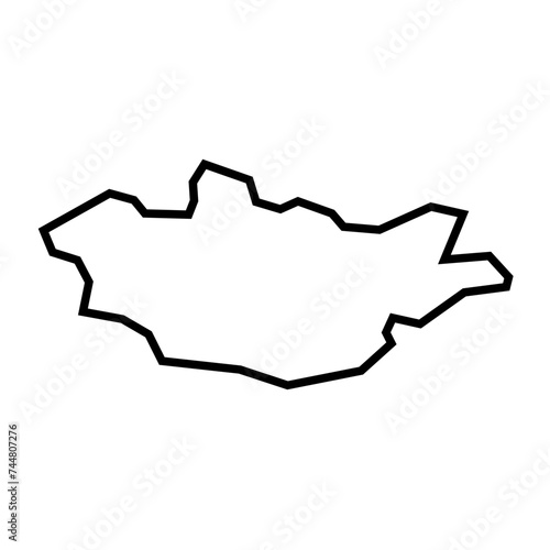 Mongolia country thick black outline silhouette. Simplified map. Vector icon isolated on white background.