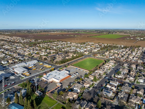 Obraz na plátně Drone photos over vacant land in a community in a community in northern California