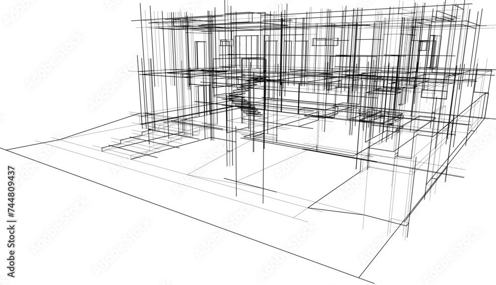house building sketch architecture 3d illustration house building sketch architecture 3d illustration