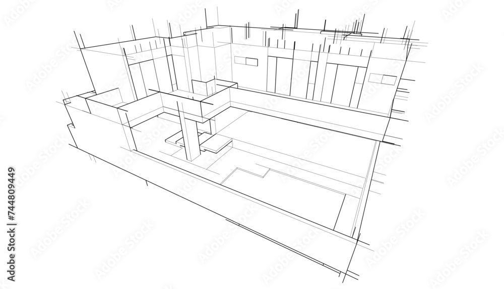 house building sketch architecture 3d illustration house building sketch architecture 3d illustration