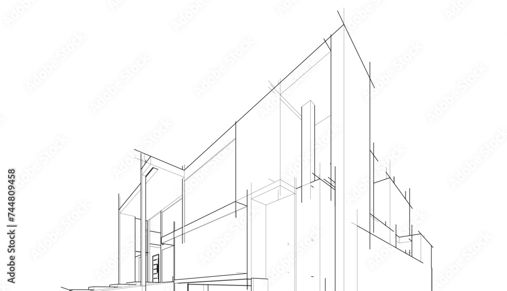 house building sketch architecture 3d illustration house building sketch architecture 3d illustration