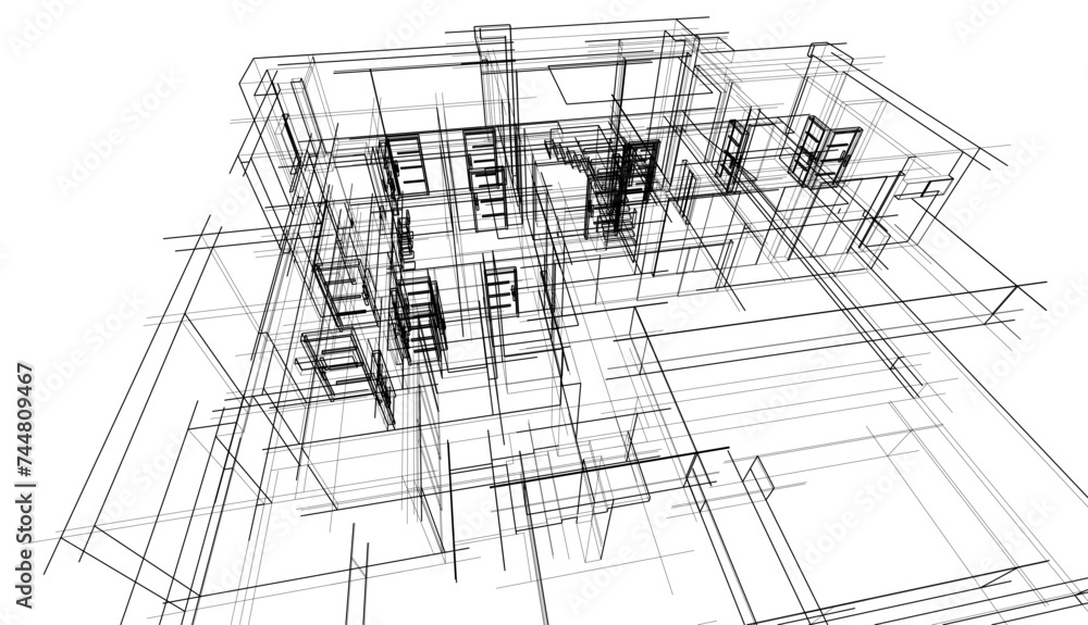 house building sketch architecture 3d illustration