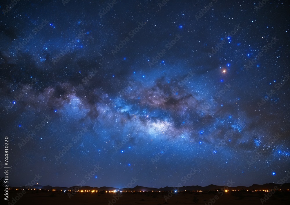 Expansive Milky Way Galaxy Visible Over a Remote Desert Landscape at Night Expansive Milky Way Galaxy Visible Over a Remote Desert Landscape at Night