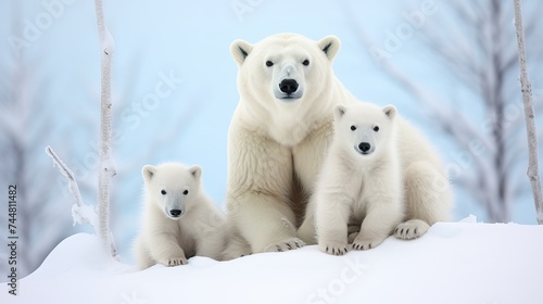 Polar bear family in natural environment
