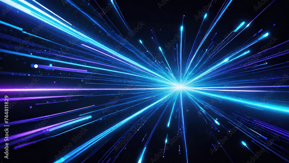 Fototapeta premium Abstract speed technology neon blue light background, digital futuristic technology concept for design.Generative AI 