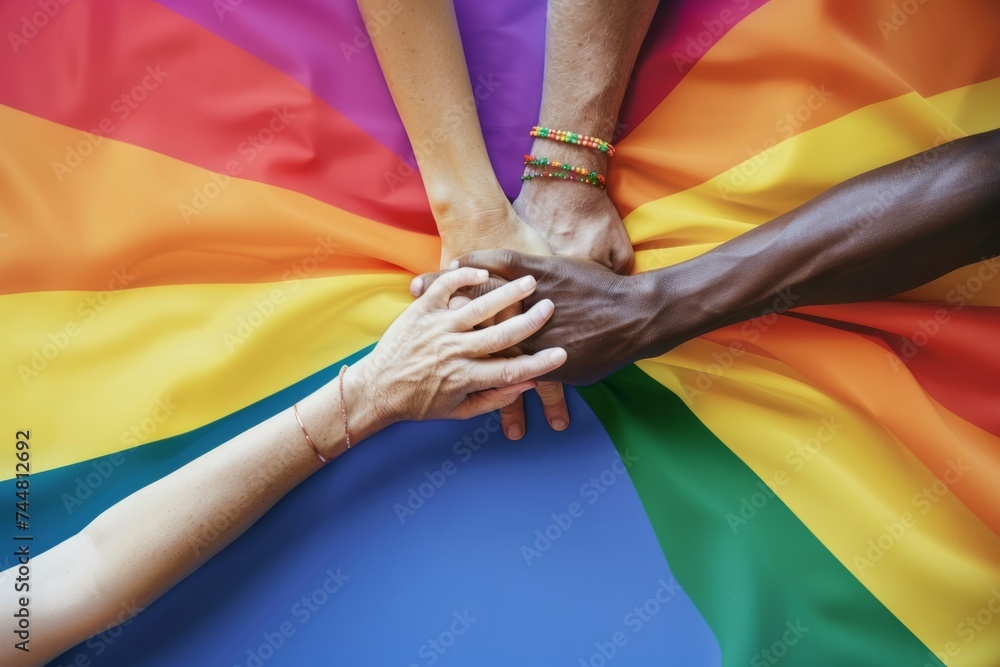 LGBTQ Pride human figure outline. Rainbow pewter blue colorful prismatic diversity Flag. Gradient motley colored pride trail LGBT rights parade festival custom built diverse gender illustration