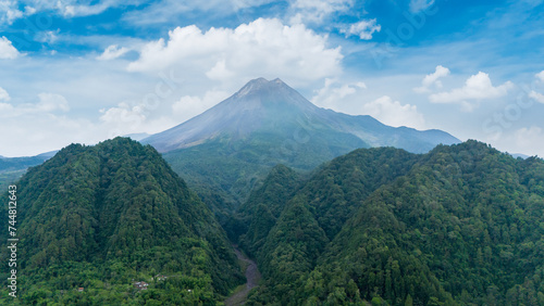 aerial view of Mount Merapi is the most active volcano in Indonesia located in the central part of Java Island in Sleman Regency  Yogyakarta