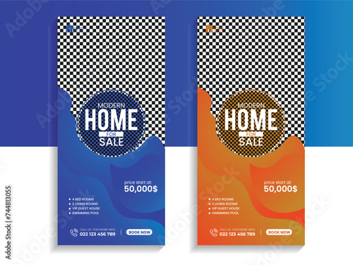 Real Estate modern home sale roll-up banner or cover design template, Vertical, Horizontal,
and luxury background with standard size, Modern & luxury property,
home or house sale advertising post