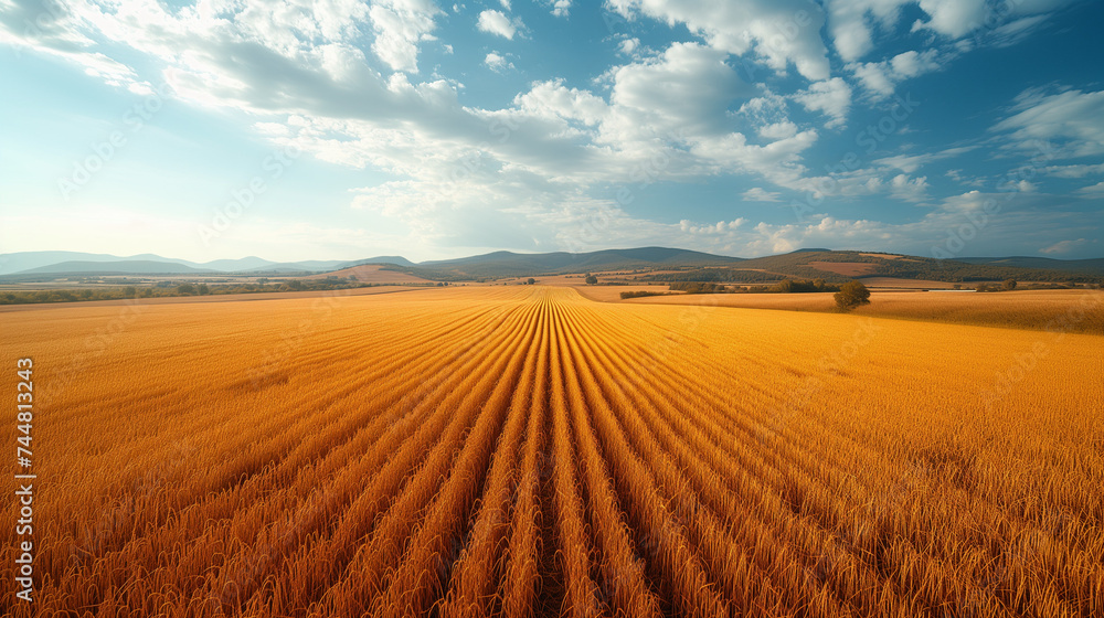 Rural landscape, harvest festival fields, view from drone, pattern lines
