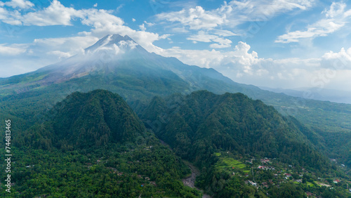 aerial view of Mount Merapi is the most active volcano in Indonesia located in the central part of Java Island in Sleman Regency  Yogyakarta