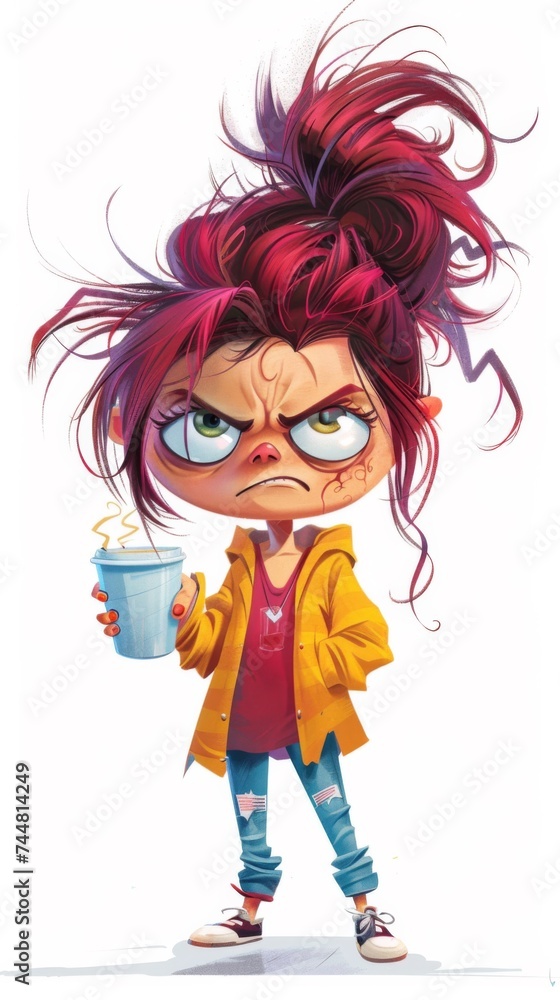 A cartoon character holding a cup of coffee A cartoon character holding a cup of coffee