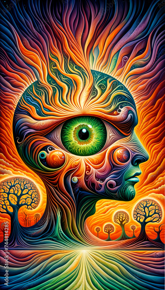 Fototapeta background with fire and human face