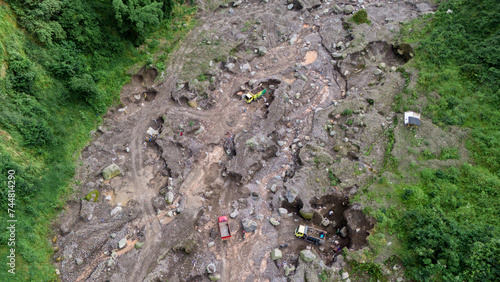 Wallpaper Mural aerial view of sand and stone mining on the slopes of Mount Merapi in Sleman Regency, Yogyakarta Torontodigital.ca