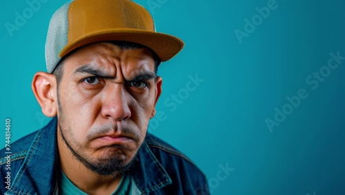 Portrait of an Angry man wearing cap staring at camera