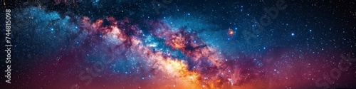 Vibrant Milky Way Panorama with Bright Celestial Colors Over the Horizon, Cosmic Phenomenon in a Star-Studded Sky