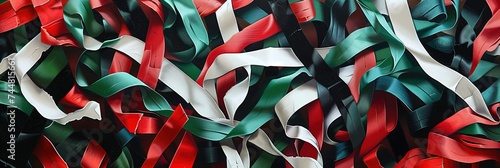 Abstract Ribbons flag design in White, black, red, green for Iraq, Ethiopia, Ghana, Jordan, Kenya, Kuwait, Libya, Palestine, Sudan, Somaililand, Syrian Arab Republic, United Arab Emirates,  photo