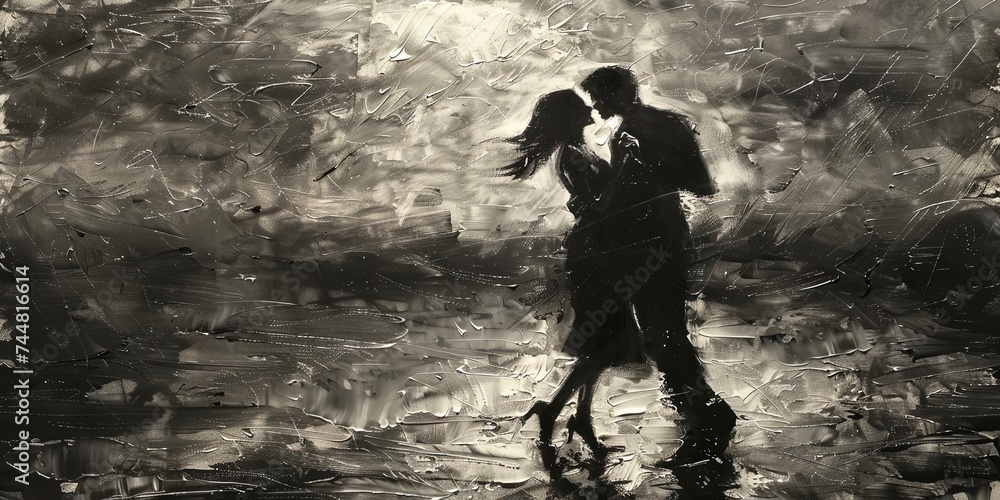 Couple dancing the tango in a romantic background - obrazy, fototapety, plakaty 