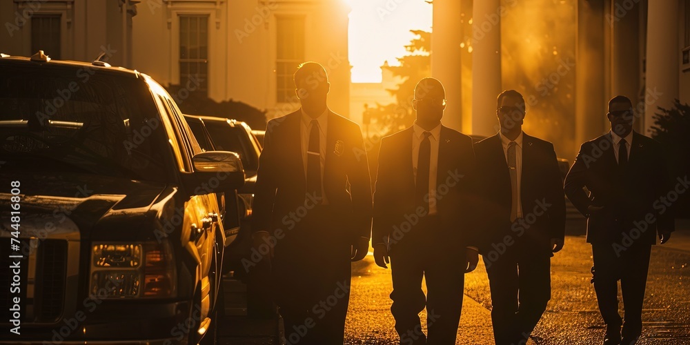 Secret Service concept with federal law enforcement officers - obrazy, fototapety, plakaty 