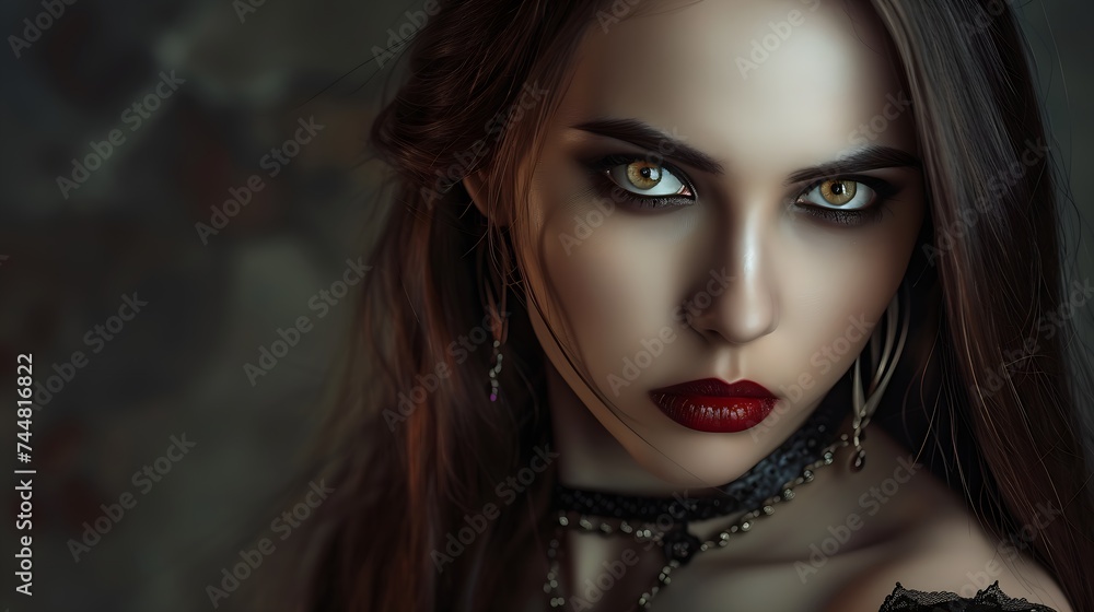 intense allure: confident woman with smokey eyes and red lipstick in black dress intense allure: confident woman with smokey eyes and red lipstick in black dress