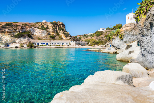 Fototapeta Naklejka Na Ścianę i Meble -  Rocks on coast beautiful sea bay at Rema beach, Kimolos island, Cyclades, Greece