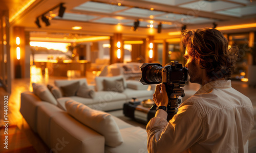 Real estate photographer capturing great photos inside a beautiful luxury house which is soon for sale