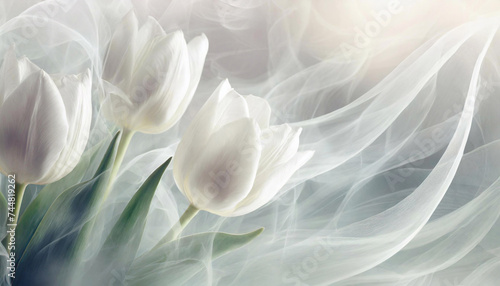Wzór kwiatowy, białe tulipany, tapeta photo