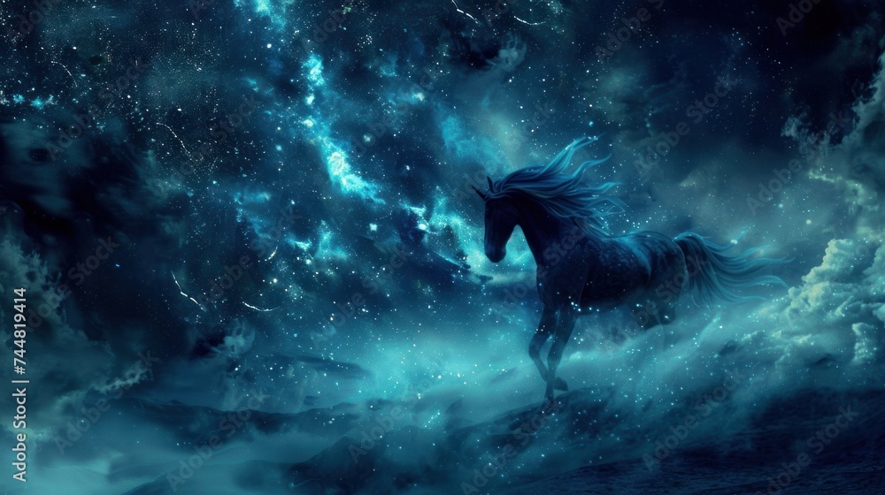 Fototapeta premium dark unicorn fantasy galaxy art